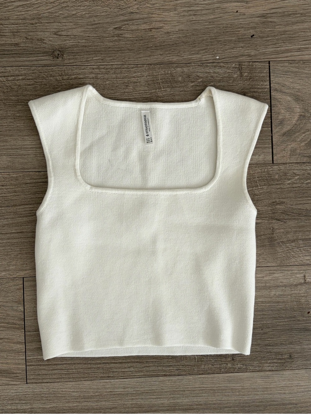 stradivarius White Square Neck Knit Tank Top